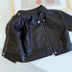 Kids Black Faux Leather Biker Jacket! NWOT 12-18 m